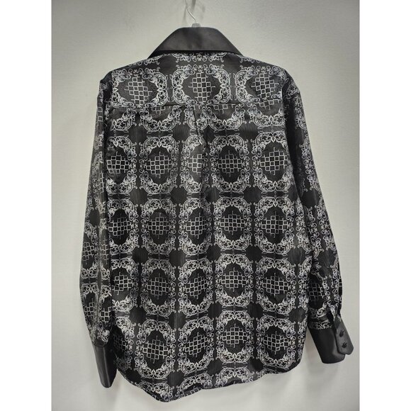 Daniel Ellissa Mens Dress Shirt  Large Black Printed Satin Long Sleeve Clublwear - Picture 6 of 7